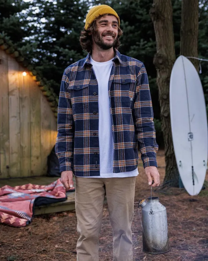 Passenger Tops Rustic Organic Cotton Heavyweight Overshirt Rich Navy Check Rich Navy Check 8211 Men