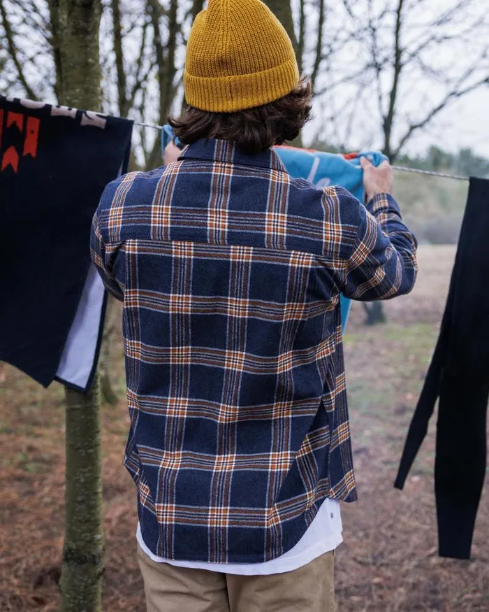 Passenger Tops Rustic Organic Cotton Heavyweight Overshirt Rich Navy Check Rich Navy Check 8211 Men