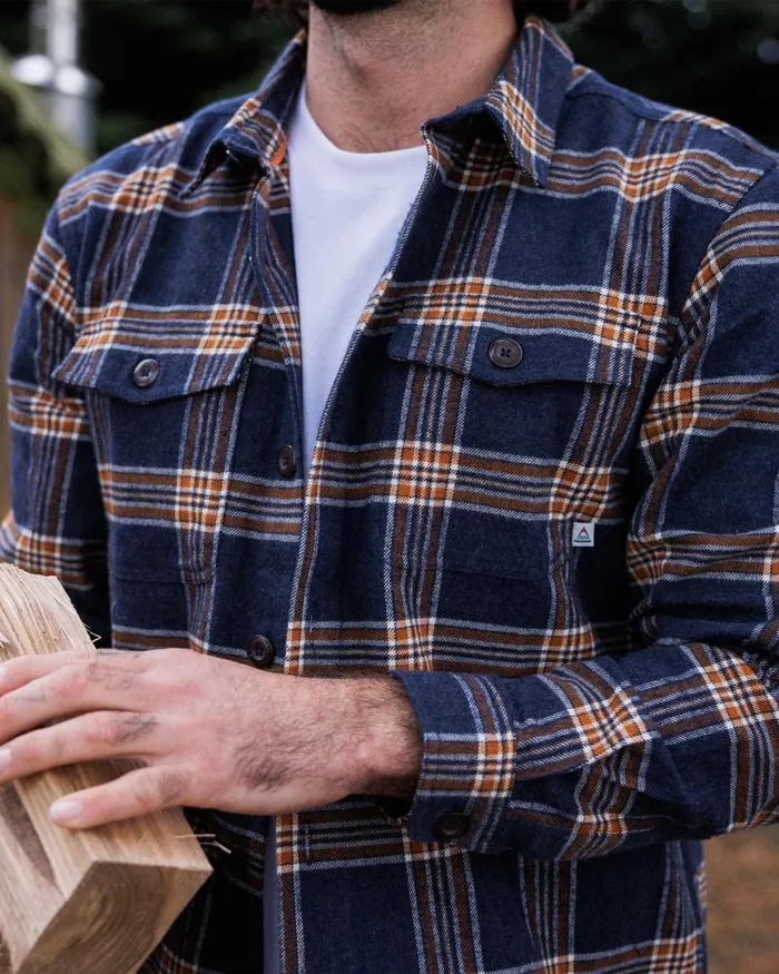 Passenger Tops Rustic Organic Cotton Heavyweight Overshirt Rich Navy Check Rich Navy Check 8211 Men
