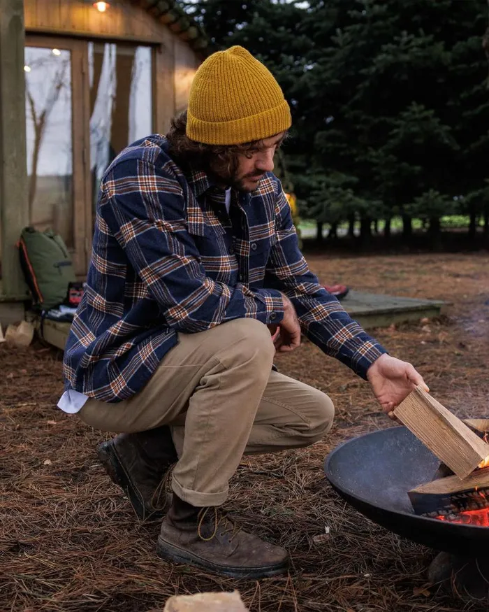 Passenger Tops Rustic Organic Cotton Heavyweight Overshirt Rich Navy Check Rich Navy Check 8211 Men