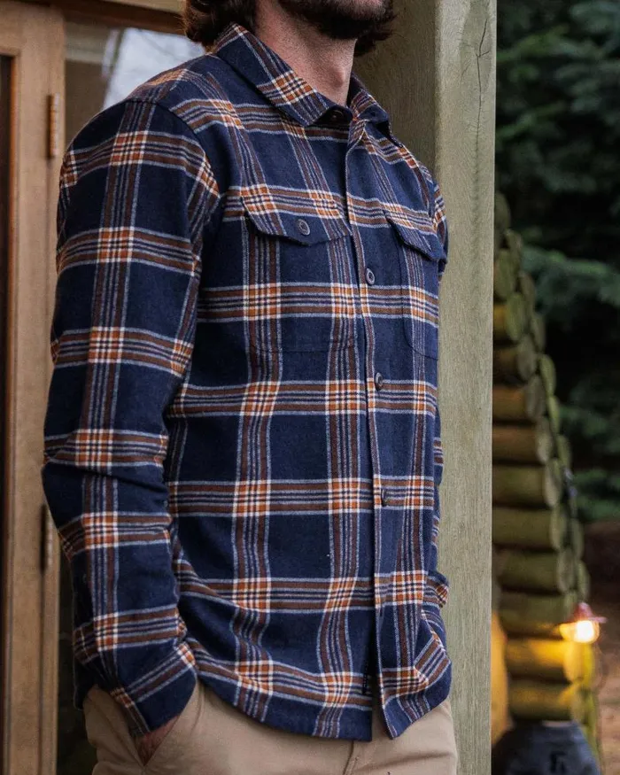 Passenger Tops Rustic Organic Cotton Heavyweight Overshirt Rich Navy Check Rich Navy Check 8211 Men