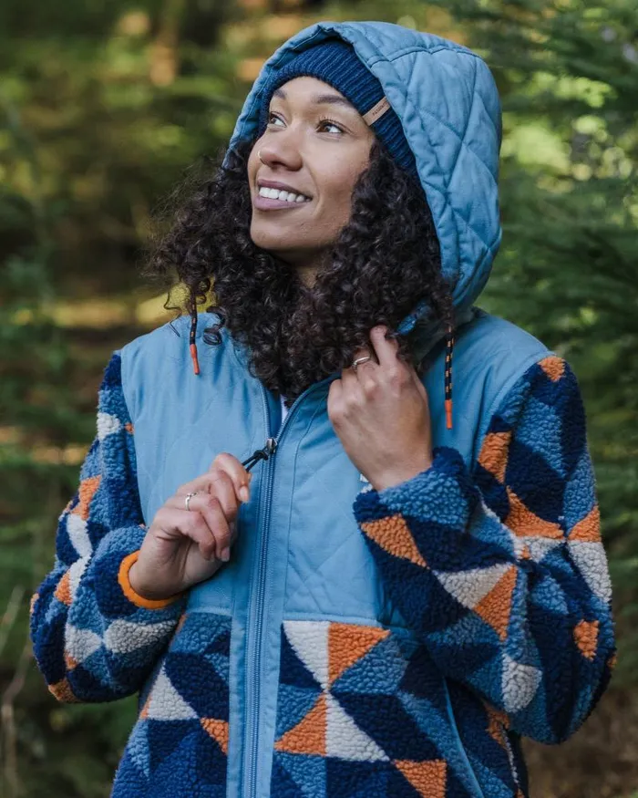 Passenger Tops Sefton Recycled DeepPile Sherpa Full Zip Fleece Homespun Dark Denim Homespun Dark Denim 8211 Women