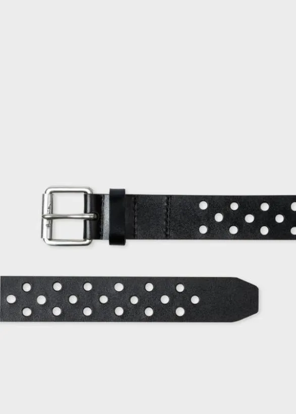 Paul Smith Belts Perforated Leather Belt Black 8211 Mens