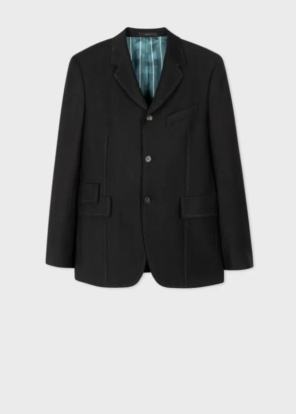 Paul Smith Blazers WoolTwill Three Button ContrastStitch Blazer Black 8211 Mens