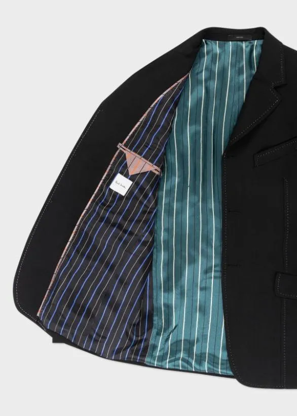 Paul Smith Blazers WoolTwill Three Button ContrastStitch Blazer Black 8211 Mens