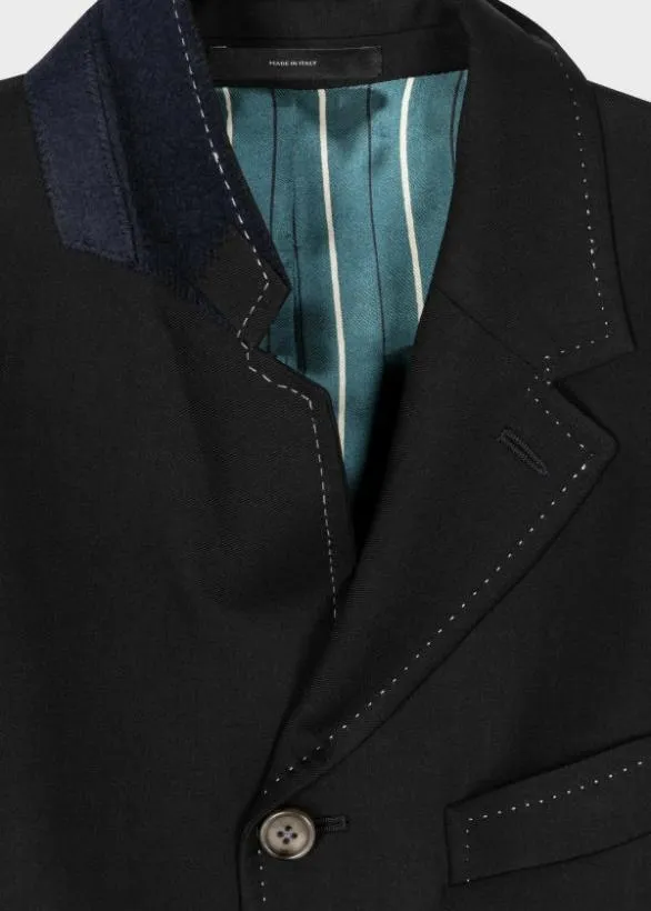 Paul Smith Blazers WoolTwill Three Button ContrastStitch Blazer Black 8211 Mens