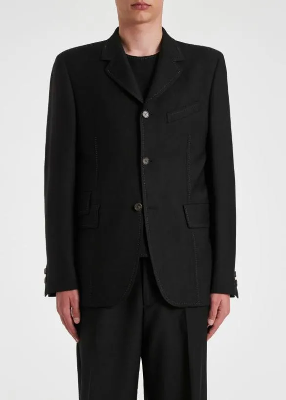 Paul Smith Blazers WoolTwill Three Button ContrastStitch Blazer Black 8211 Mens
