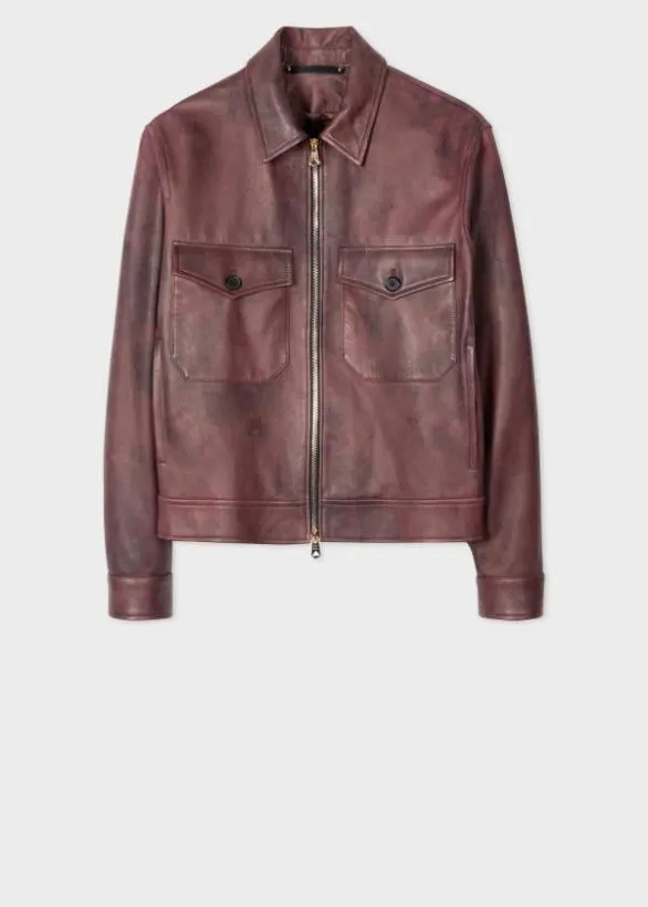 Paul Smith Coats and Jackets HandPainted Leather Jacket Burgundy 8211 Mens