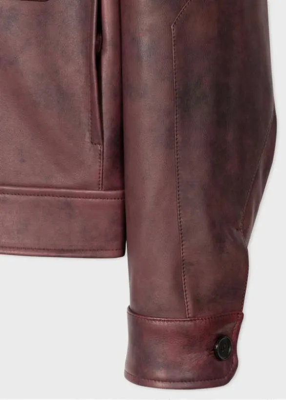 Paul Smith Coats and Jackets HandPainted Leather Jacket Burgundy 8211 Mens