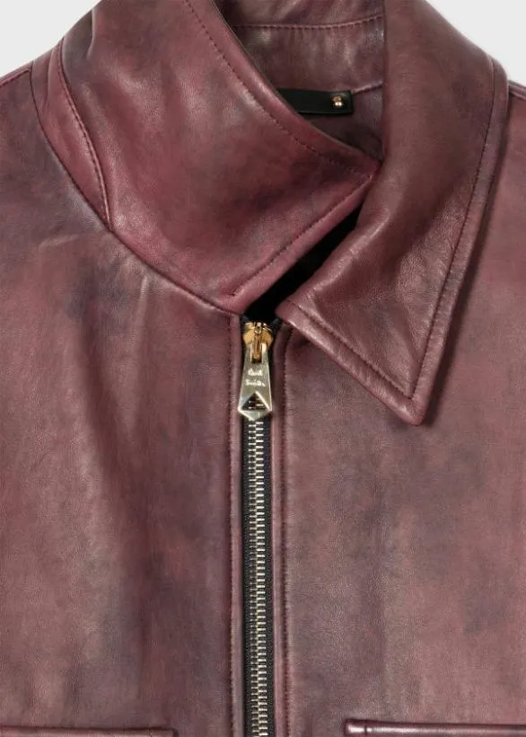 Paul Smith Coats and Jackets HandPainted Leather Jacket Burgundy 8211 Mens