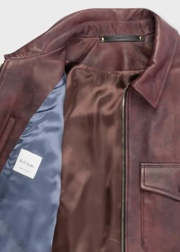 Paul Smith Coats and Jackets HandPainted Leather Jacket Burgundy 8211 Mens
