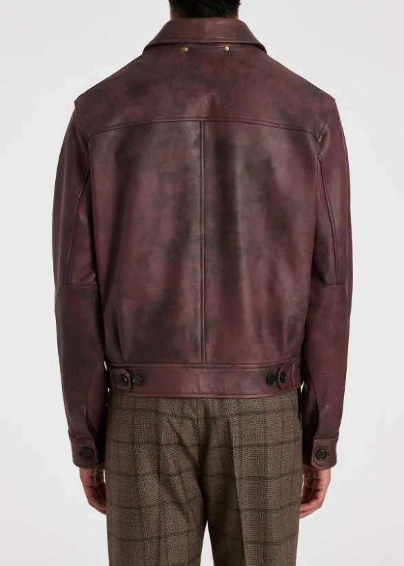 Paul Smith Coats and Jackets HandPainted Leather Jacket Burgundy 8211 Mens