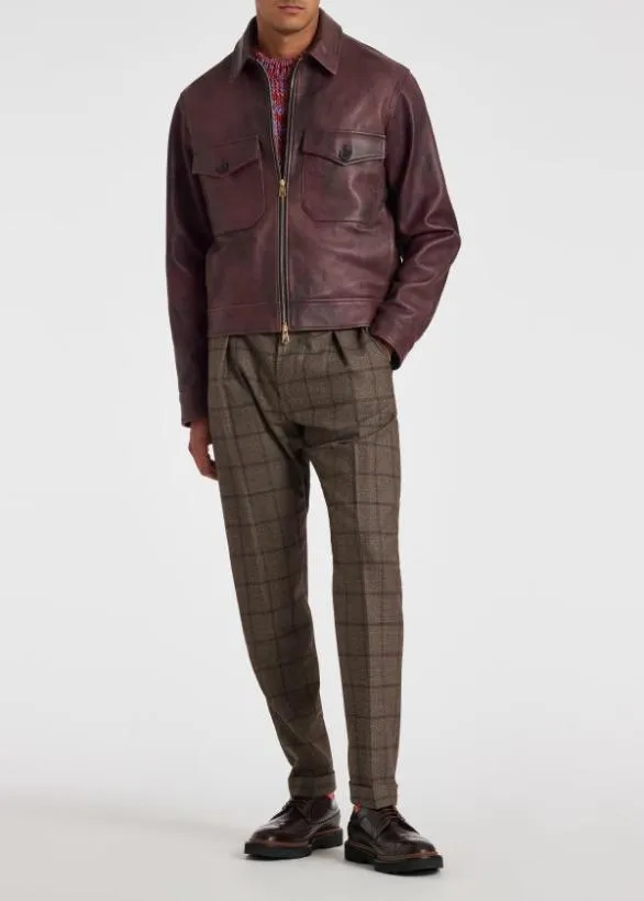 Paul Smith Coats and Jackets HandPainted Leather Jacket Burgundy 8211 Mens