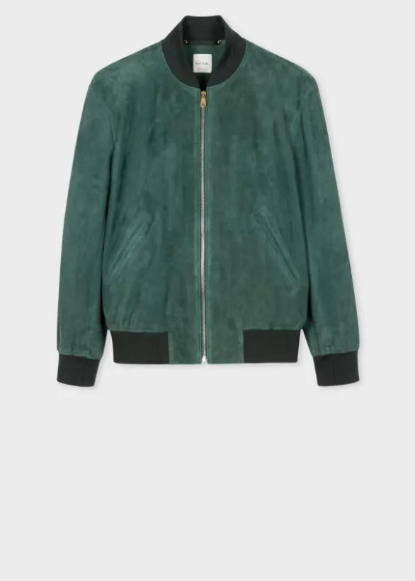 Paul Smith Coats and Jackets Suede Bomber Jacket Dark Green 8211 Mens