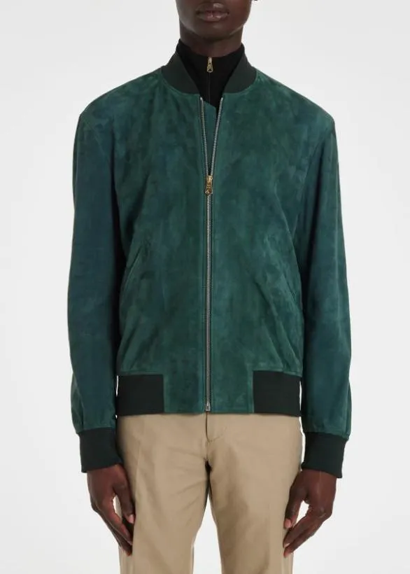 Paul Smith Coats and Jackets Suede Bomber Jacket Dark Green 8211 Mens