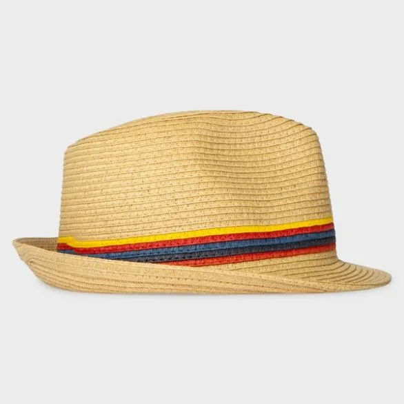 Paul Smith Hats and Gloves 039Artist Stripe039 Raffia Trilby Hat Sand 8211 Mens