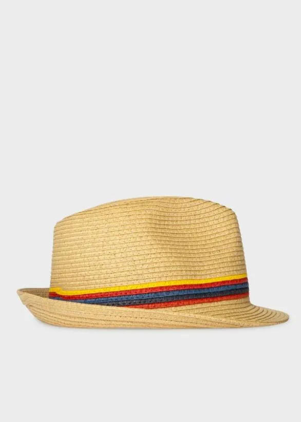 Paul Smith Hats and Gloves 039Artist Stripe039 Raffia Trilby Hat Sand 8211 Mens