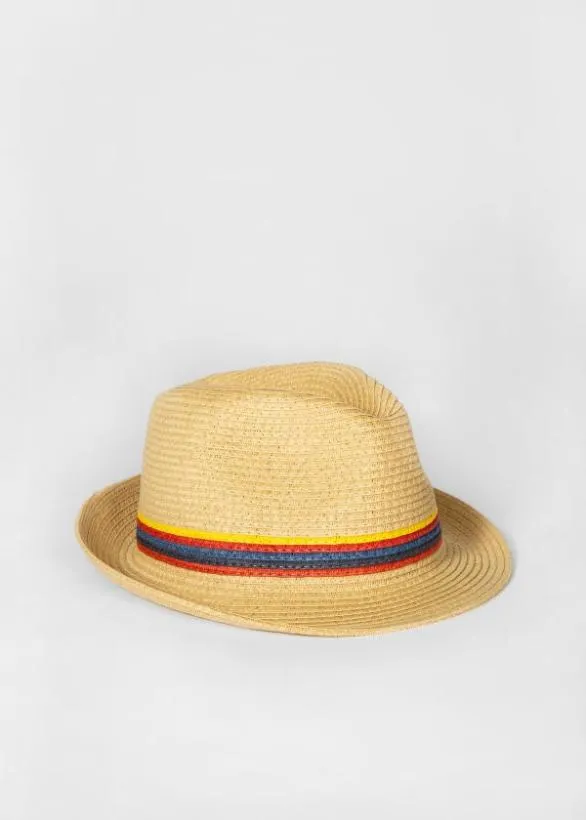 Paul Smith Hats and Gloves 039Artist Stripe039 Raffia Trilby Hat Sand 8211 Mens