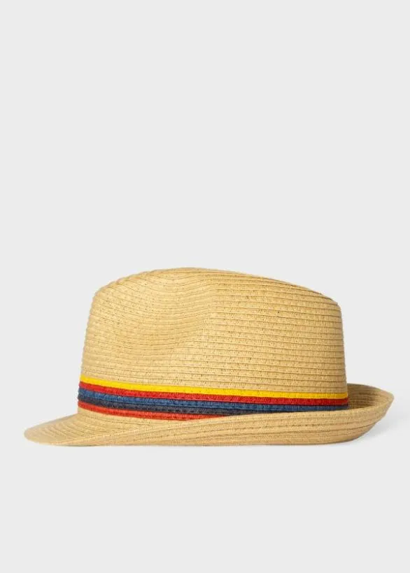 Paul Smith Hats and Gloves 039Artist Stripe039 Raffia Trilby Hat Sand 8211 Mens