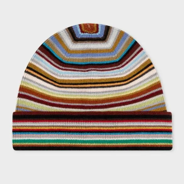 Paul Smith Hats and Gloves 039Signature Stripe039 Merino Wool Beanie Hat and Scarf Gift Set Signature Stripe 8211 Mens