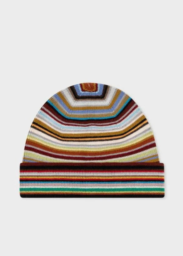 Paul Smith Hats and Gloves 039Signature Stripe039 Merino Wool Beanie Hat and Scarf Gift Set Signature Stripe 8211 Mens