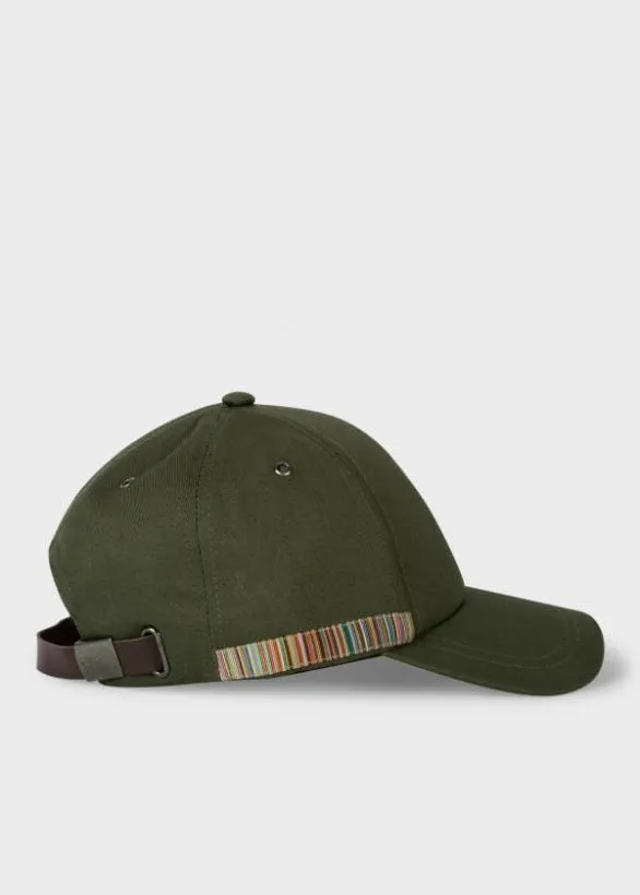 Paul Smith Hats and Gloves 039Signature Stripe039 Trim Cotton Baseball Cap Khaki 8211 Mens