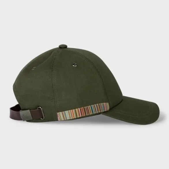 Paul Smith Hats and Gloves 039Signature Stripe039 Trim Cotton Baseball Cap Khaki 8211 Mens