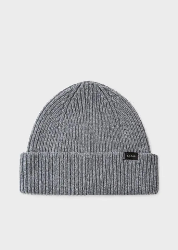 Paul Smith Hats and Gloves CashmereBlend Ribbed Beanie Hat Grey 8211 Mens