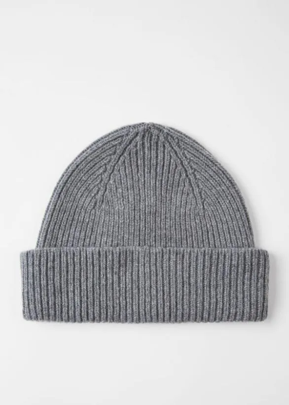 Paul Smith Hats and Gloves CashmereBlend Ribbed Beanie Hat Grey 8211 Mens