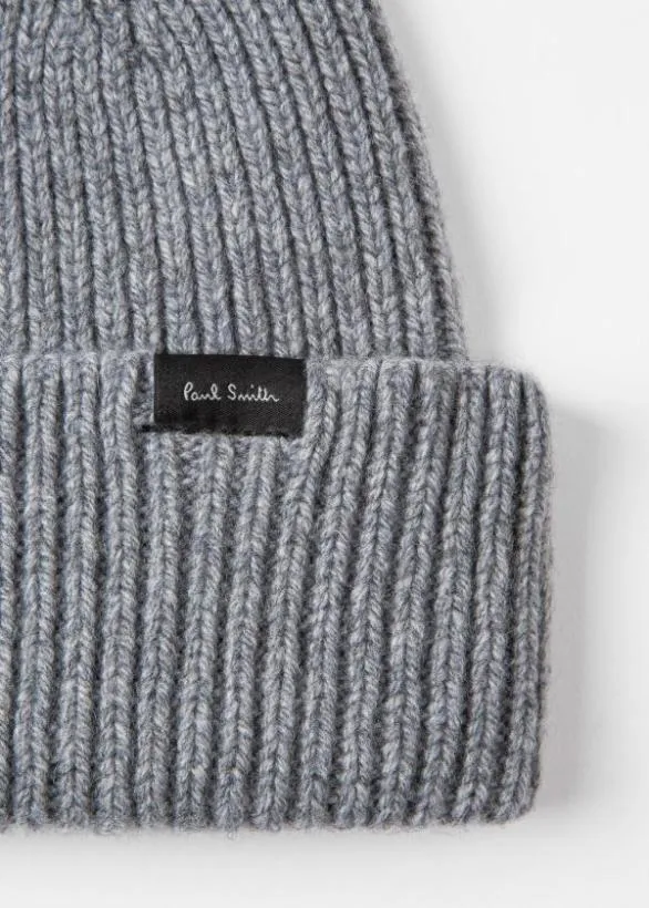 Paul Smith Hats and Gloves CashmereBlend Ribbed Beanie Hat Grey 8211 Mens