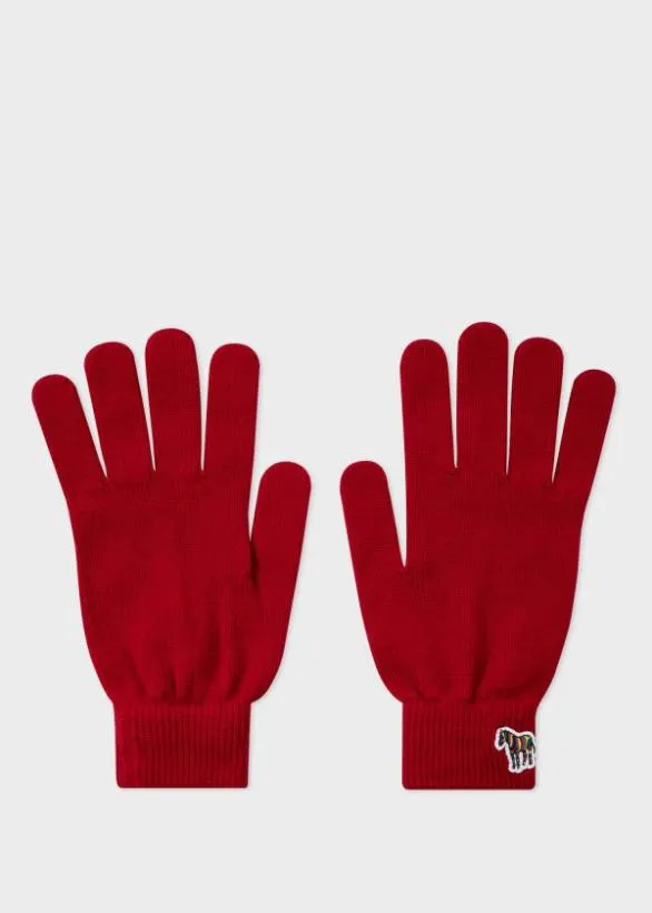 Paul Smith Hats and Gloves Zebra Logo Wool Gloves Red 8211 Mens
