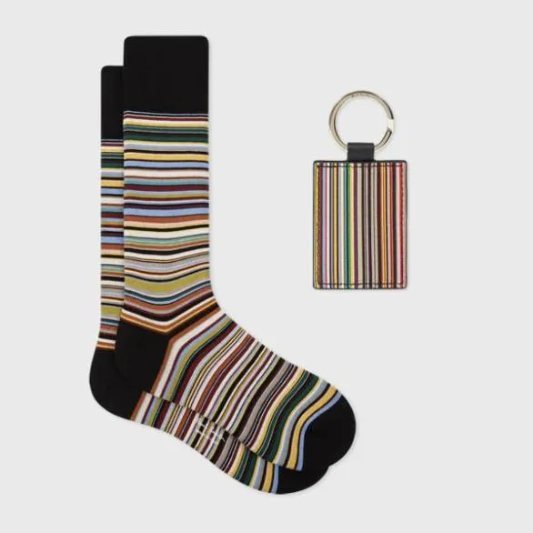 Paul Smith Jewellery and Keyrings 039Signature Stripe039 Socks and Keyring Gift Set Signature Stripe 8211 Mens