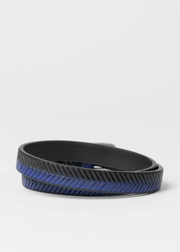 Paul Smith Jewellery and Keyrings Herringbone Leather Bracelet Black And Blue 8211 Mens