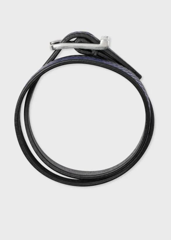 Paul Smith Jewellery and Keyrings Herringbone Leather Bracelet Black And Blue 8211 Mens