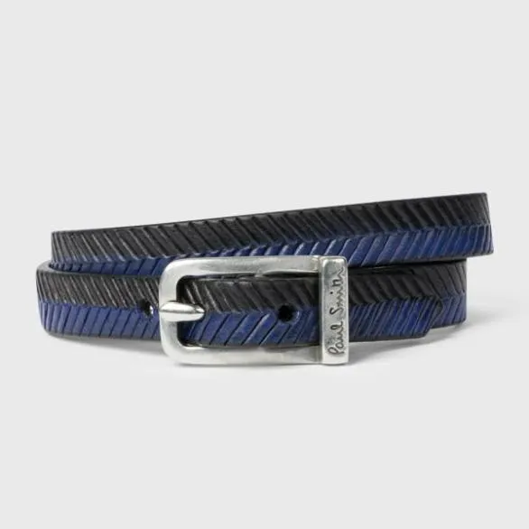 Paul Smith Jewellery and Keyrings Herringbone Leather Bracelet Black And Blue 8211 Mens