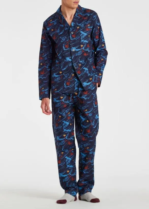 Paul Smith Nightwear Cotton 039Long Cliff039 Pyjamas Navy 8211 MensHome