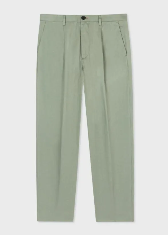 Paul Smith Pants CottonTwill Pleated Trousers Green 8211 Mens