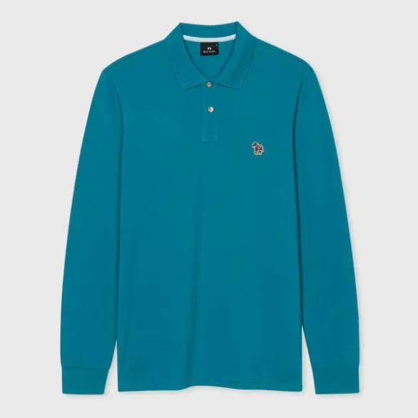 Paul Smith Polo Shirts LongSleeve Zebra Logo Polo Shirt Blue 8211 Mens