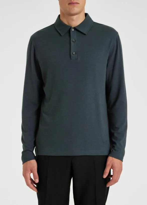 Paul Smith Polo Shirts LyocellBlend LongSleeve Polo Shirt Slate Blue 8211 Mens