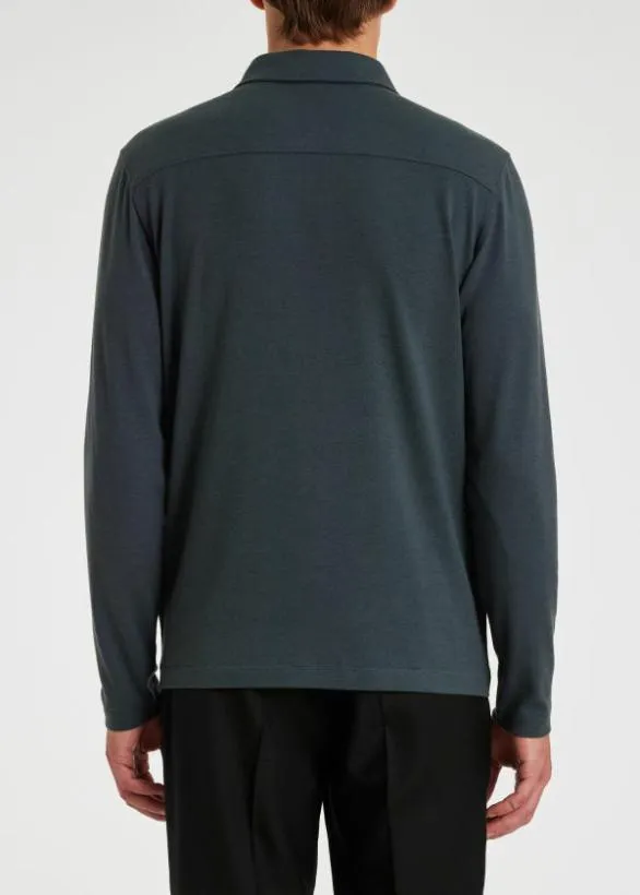 Paul Smith Polo Shirts LyocellBlend LongSleeve Polo Shirt Slate Blue 8211 Mens