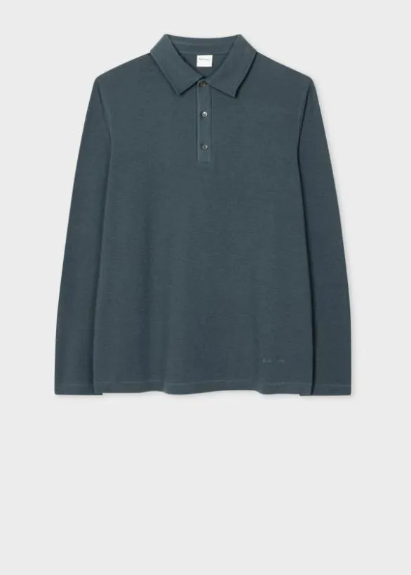 Paul Smith Polo Shirts LyocellBlend LongSleeve Polo Shirt Slate Blue 8211 Mens