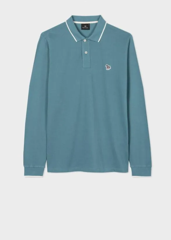 Paul Smith Polo Shirts Zebra Logo LongSleeve Polo Shirt Teal 8211 Mens