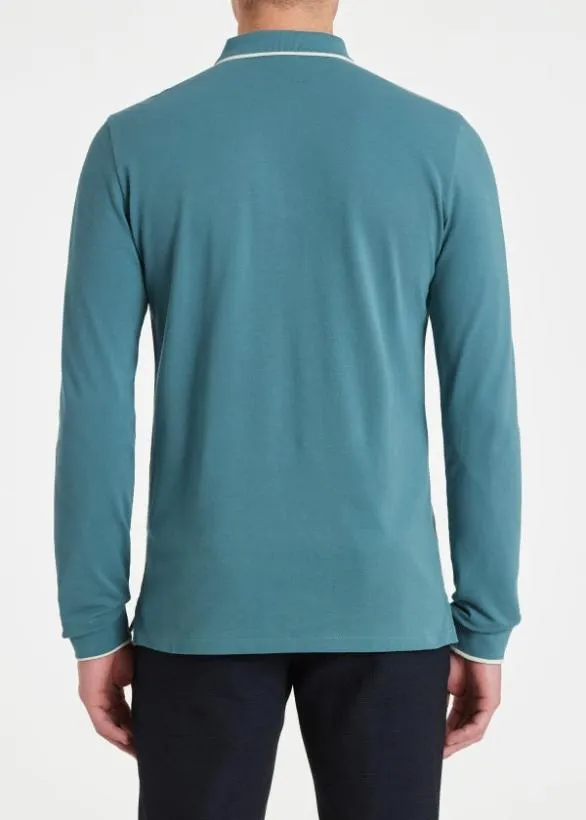 Paul Smith Polo Shirts Zebra Logo LongSleeve Polo Shirt Teal 8211 Mens