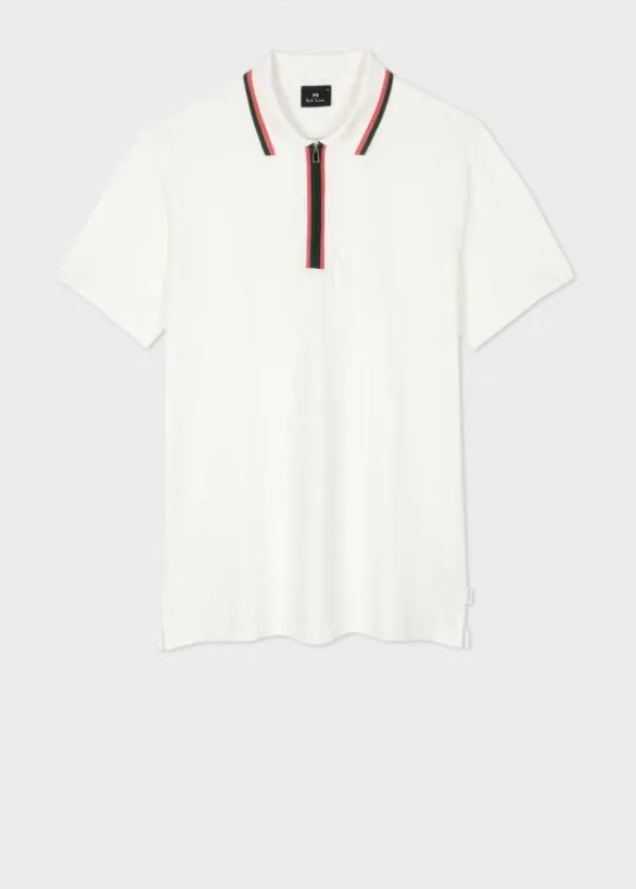 Paul Smith Polo Shirts Zip Neck StretchCotton Polo Shirt Ecru 8211 Mens