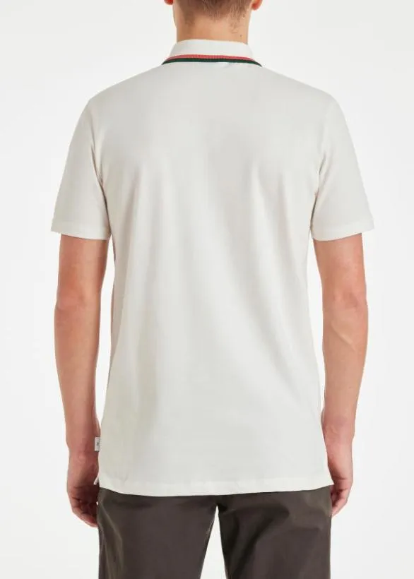 Paul Smith Polo Shirts Zip Neck StretchCotton Polo Shirt Ecru 8211 Mens