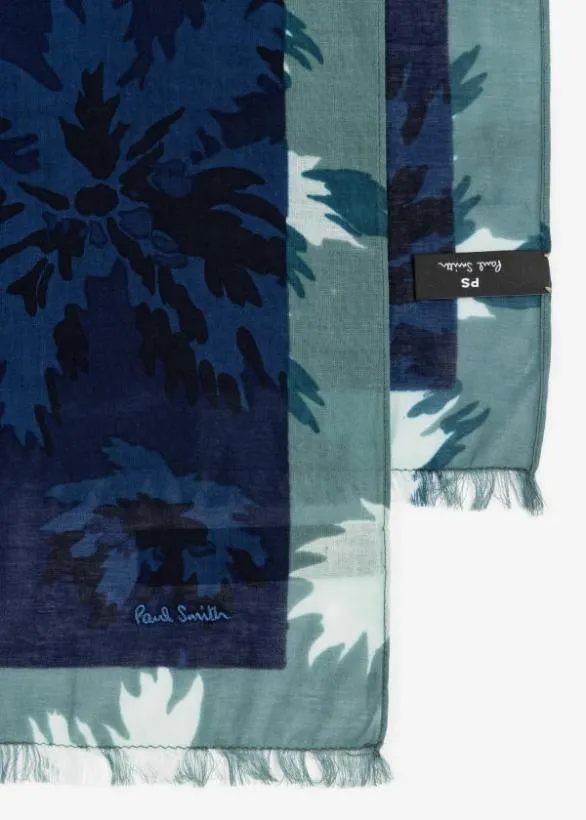 Paul Smith Scarves Cotton 039Palm Burst039 Scarf Blue 8211 MensWomens