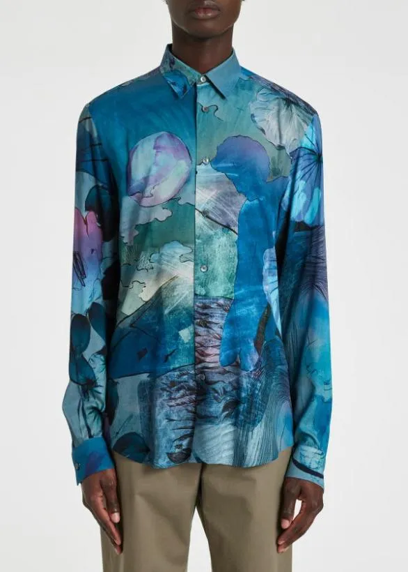 Paul Smith Shirts 039Narcissus039 Print Viscose Shirt Blue 8211 Mens