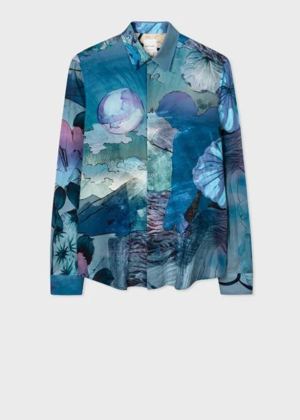 Paul Smith Shirts 039Narcissus039 Print Viscose Shirt Blue 8211 Mens