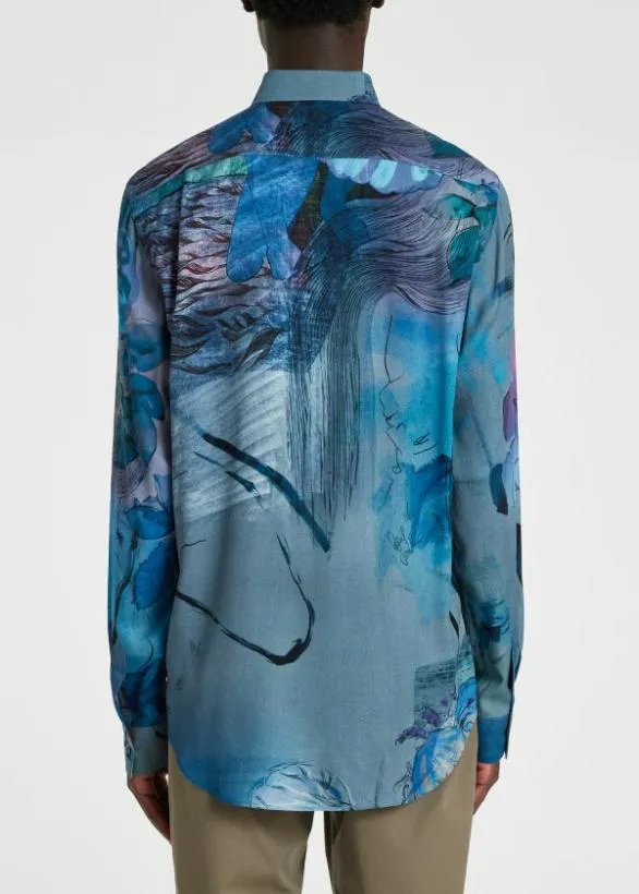Paul Smith Shirts 039Narcissus039 Print Viscose Shirt Blue 8211 Mens