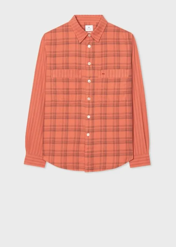 Paul Smith Shirts Cotton Mix Up Plaid Shirt Orange 8211 Mens